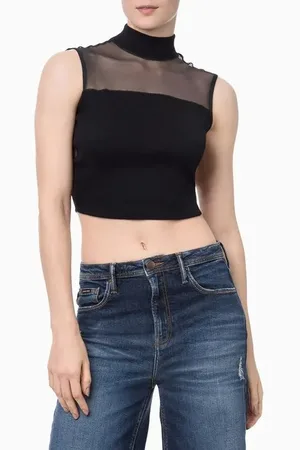 Calvin Klein Blusa Feminina Sem Manga Ribana Recorte Tule Jeans