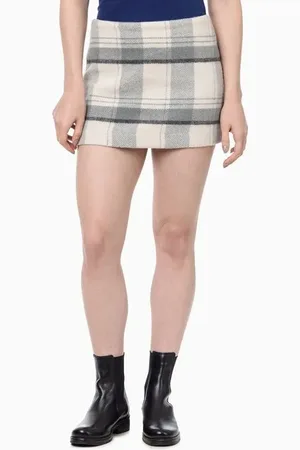 Calvin Klein Mini Saia Feminina Lã Xadrez Jeans