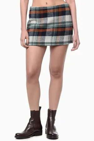 Calvin Klein Mini Saia Feminina Lã Xadrez Jeans