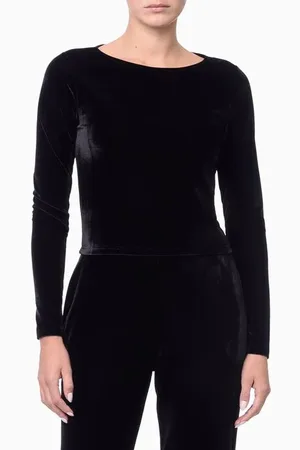 Calvin Klein Blusa Feminina Manga Longa Cropped Veludo Jeans