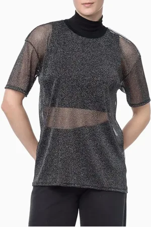 Calvin Klein Camiseta Feminina Manga Curta Over Tule Jeans