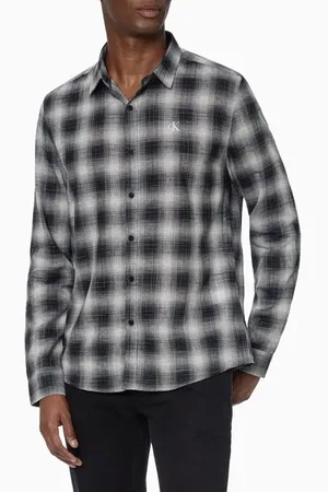 Calvin Klein Camisa Masculina Manga Longa Slim Heather Check Jeans