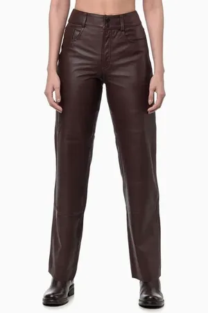 Calvin Klein Calça Feminina 5 Pockets Couro Estonado
