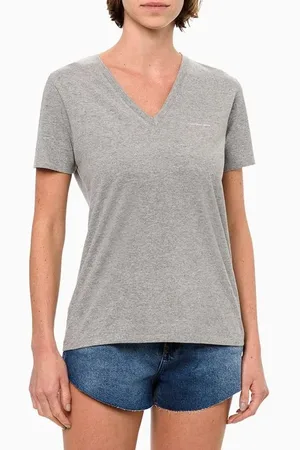 Calvin Klein Camiseta Feminina Decote v Slim Logo No Peito Jeans