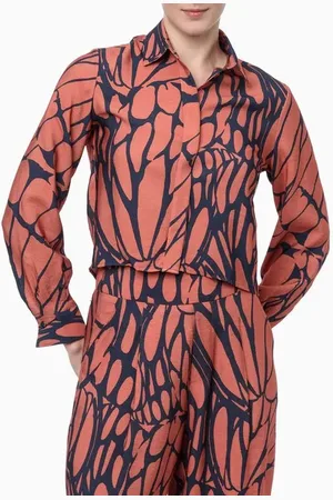 Calvin Klein Camisa Feminina Cropped Manga Longa Pregas Jeans