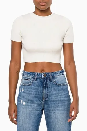 Calvin Klein Blusa Feminina Tricot Baby Tee Jeans