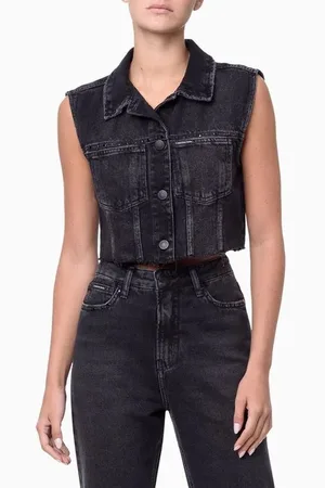 Calvin Klein Colete Jeans Feminino Cropped Tachas Jeans