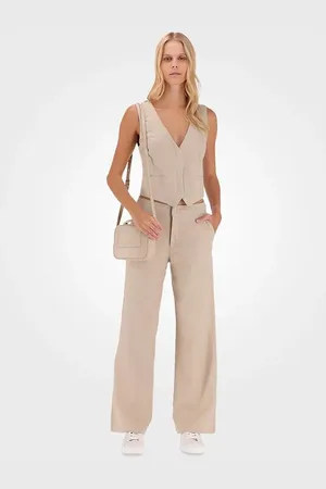 Calvin Klein Colete Feminino Vista Embutida Linho Coenizado