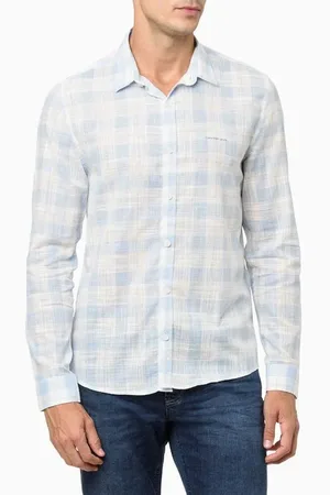 Calvin Klein Camisa Masculina Slim Blue Chess Jeans