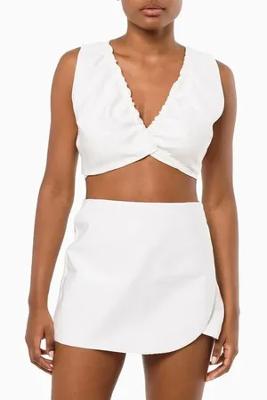 Calvin Klein Top Cropped Sem Manga Amarração Jeans