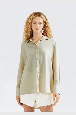 Hering Camisa Feminina Ampla Manga Longa Com Linho