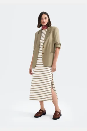 Hering Vestido Midi Listrado Com Fenda