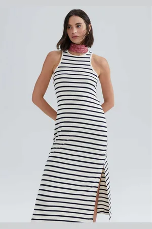 Hering Vestido Midi Listrado Com Fenda