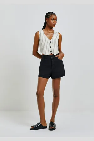 Hering Shorts Básico Feminino Mom Cintura Alta Em Sarja
