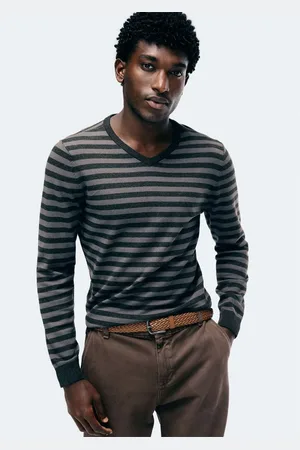 Hering Suéter Masculino Listrado Gola V Em Tricô