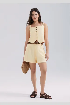Hering Shorts Feminino Em Alfaiataria Com Linho