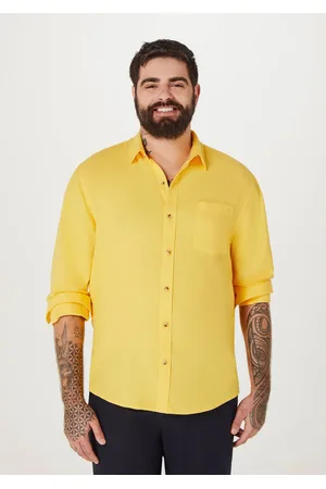 Camisa Manga Curta Move Regular Linho e Algodão Mesclado Amarelo Claro -  Aramis