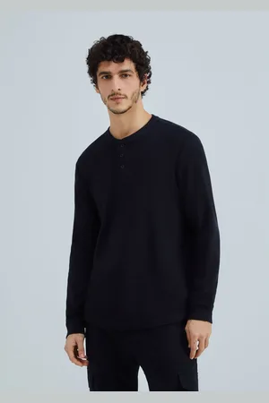 Hering Camiseta Básica Henley Masculina Manga Longa Texturizada
