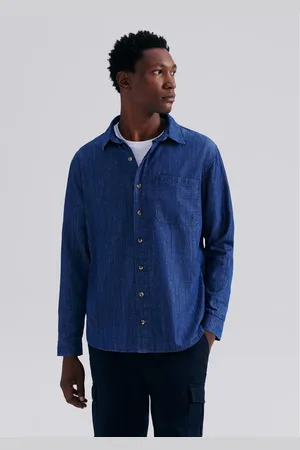 Hering Camisa Masculina Manga Longa Jeans Com Linho