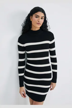Hering Vestido Curto Manga Longa Listrado Em Tricô