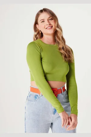Hering Blusa Feminina Cropped Manga Longa Em Tricô