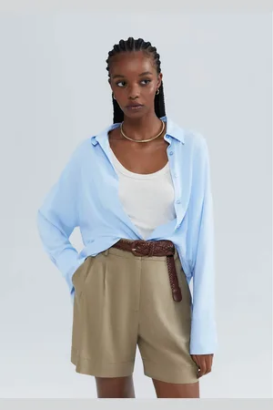 Hering Camisa Feminina Alongada Manga Longa Com Linho