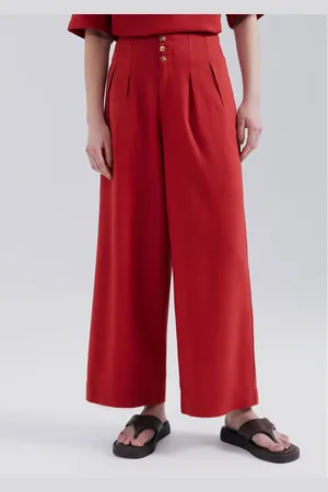 Hering Calça Feminina Pantalona Cintura Alta Com Linho