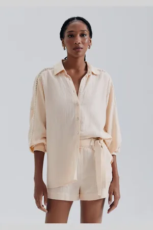 Hering Camisa Feminina Manga Longa Bufante Com Linho