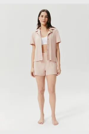 Hering Pijama Curto Feminino Canelado Gola Resort