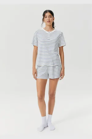 Hering Pijama Curto Feminino Comfort Listrado Decote Henley