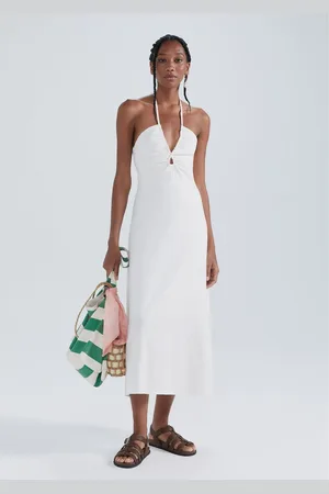 Hering Vestido Midi Evasê Com Linho