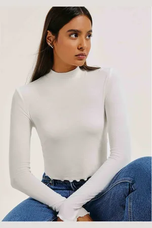 Hering Blusa Básica Feminina Cropped Manga Longa Canelada Com Fru Fru