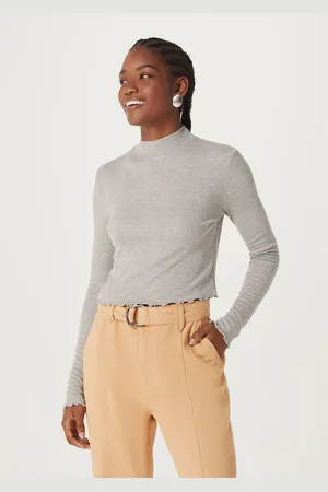 Hering Blusa Básica Feminina Cropped Manga Longa Canelada Com Fru Fru