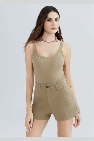 Hering Shorts Básico Feminino Chino Cintura Média Em Sarja