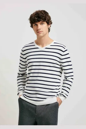 Hering Suéter Masculino Listrado Gola V Em Tricô