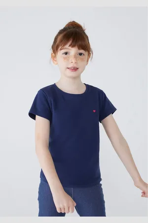Hering Blusa Básica Infantil Menina Manga Curta Slim Com Bordado Coração