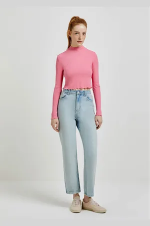 Hering Blusa Básica Feminina Cropped Manga Longa Canelada Com Fru Fru