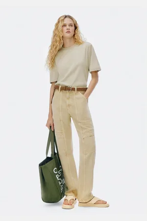 Hering Calça De Sarja Feminina Cargo Reta Cintura Média