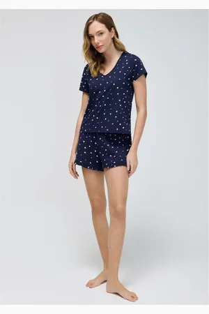Hering Pijama Curto Feminino Estampado Decote V
