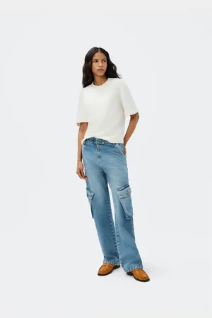 Hering Calça Jeans Feminina Wide Leg Cargo Cintura Média