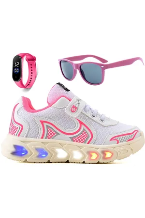 CALCADOS LGHT LIGHT Infantil - Tenis de Led Meninas Jogger Casual Escolar Macio + Oculos e Relogio