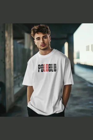Polo Blu Camiseta Masculina Moderna Estampada em Algodão Branca do P ao G1