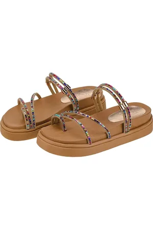 LÓRIS SHOES Sandália Birk Pedraria Colorida Strass de Brilho Micro Manta Papete Flatform Confort 7026 Damasco