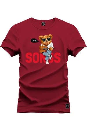 Nexstar Camiseta Plus Size Extra Grande Estampada Confortável Algodão Urso Bad Boy - Bordo