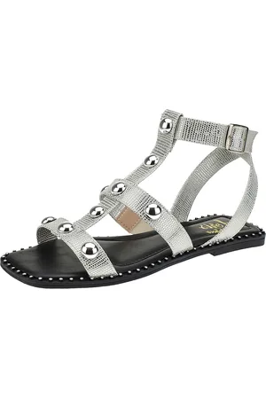 LÓRIS SHOES Sandália Gladiadora com Rebites Rasteira Flat Spikes Confortável Fivela 260-01