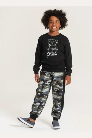 Molekada Infantil - Conjunto Inverno Menino Blusão e Calça em Moletom Urso Camuflado