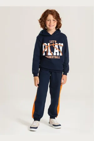 Molekada Infantil - Conjunto Inverno Menino Marinho Blusão com Capuz e Calça em Moletom Play Basketball