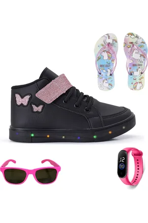 CALCADOS LGHT LIGHT Infantil - Tenis Botinha de Led Meninas Borboleta + Chinelo Oculos e Relogio