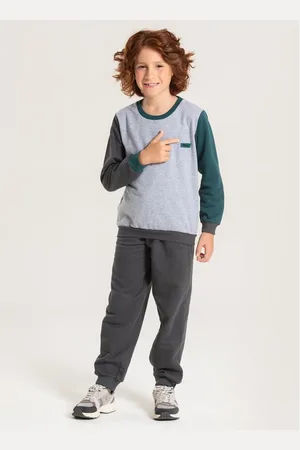 Molekada Infantil - Conjunto Inverno Menino Mescla Escuro Blusão e Calça em Moletom com Recortes Club