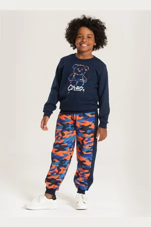 Molekada Infantil - Conjunto Inverno Menino Marinho Blusão e Calça em Moletom Urso Camuflado